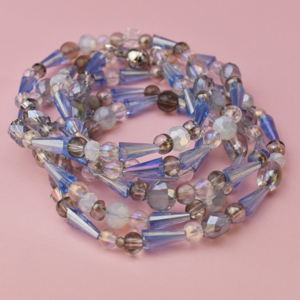 Extra long sky blue glass bead necklace, super long accent necklace
